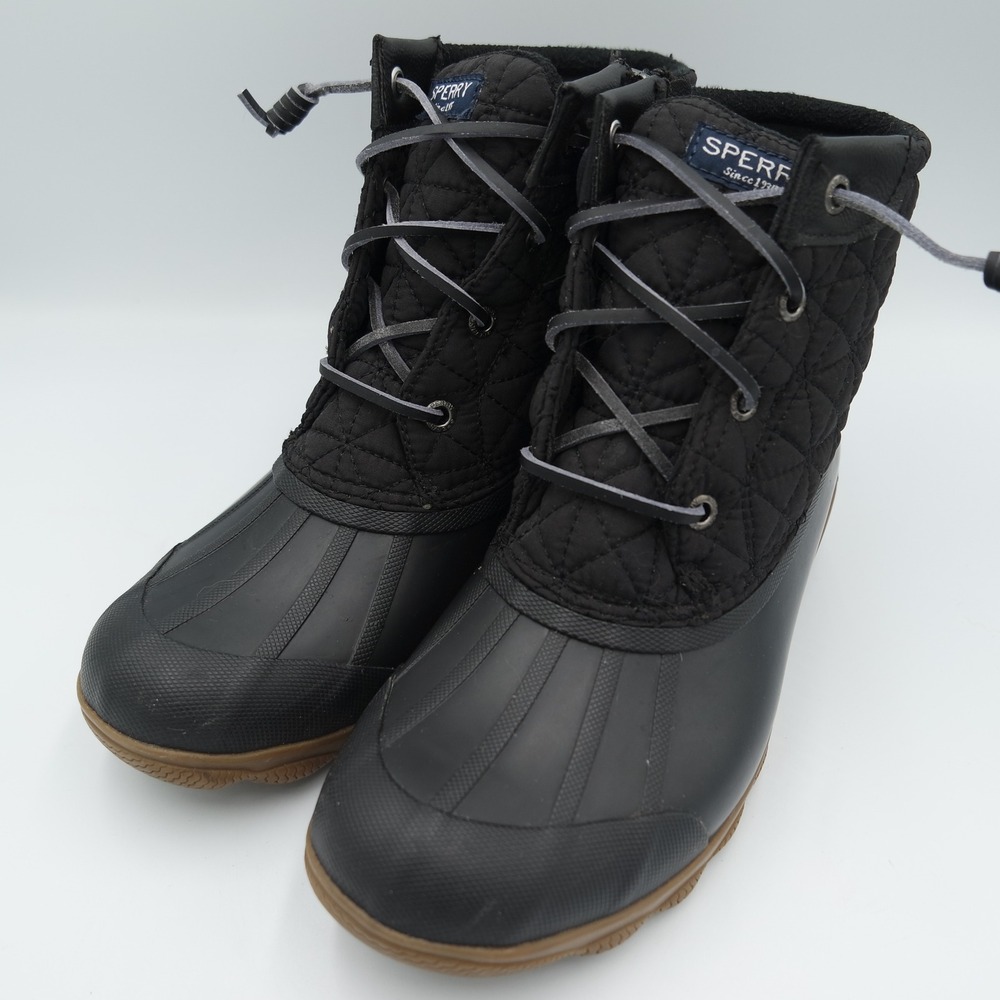 Sperry Saltwater Quilted Women Black Waterproof Duck Boots STS81733 Size 7 M